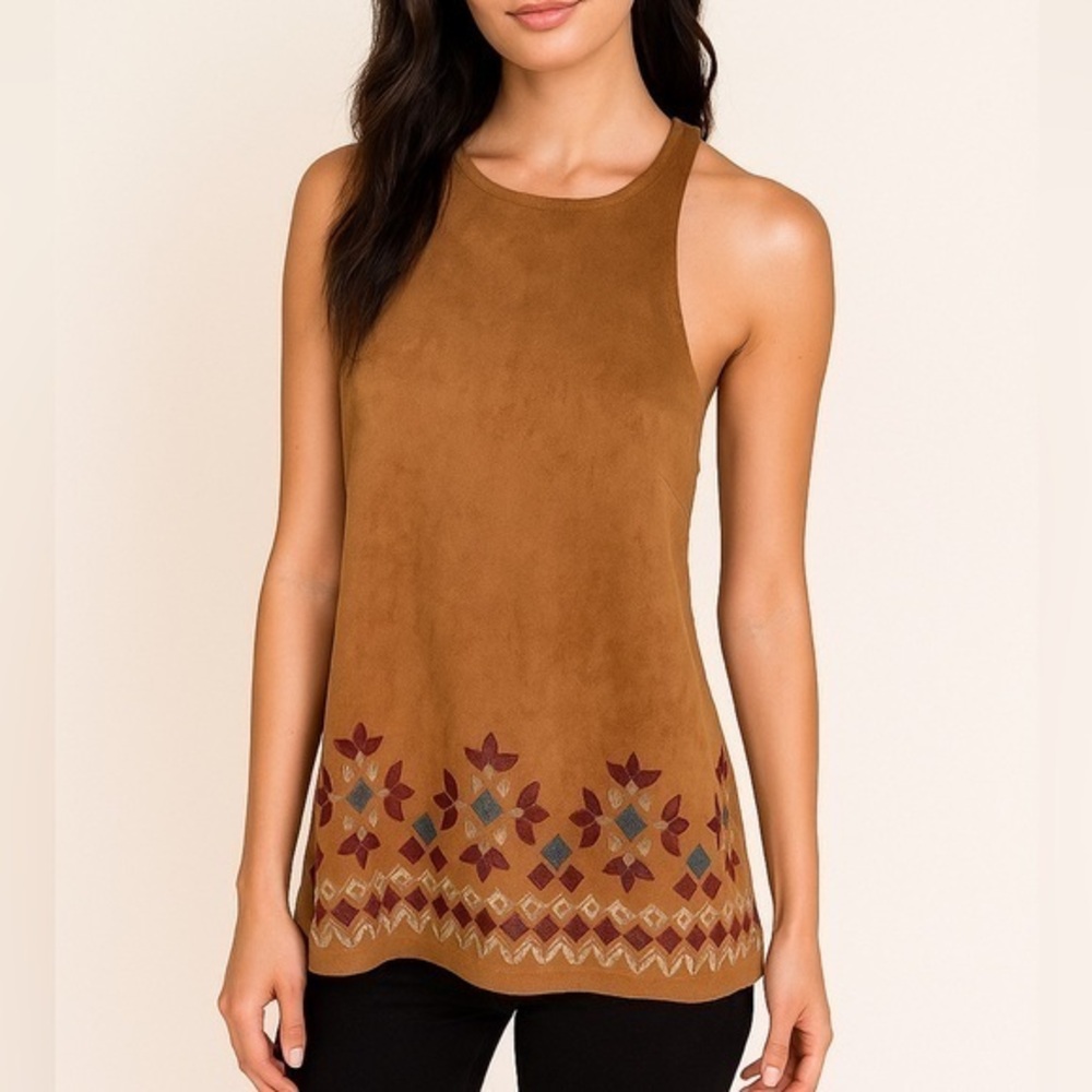 Hollister Faux Suede Halter Tank Top Brown XS